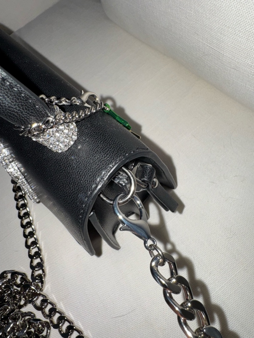 Steve Madden Black Mini Top-Handle Bag with Crystal Logo - Picture 10 of 10